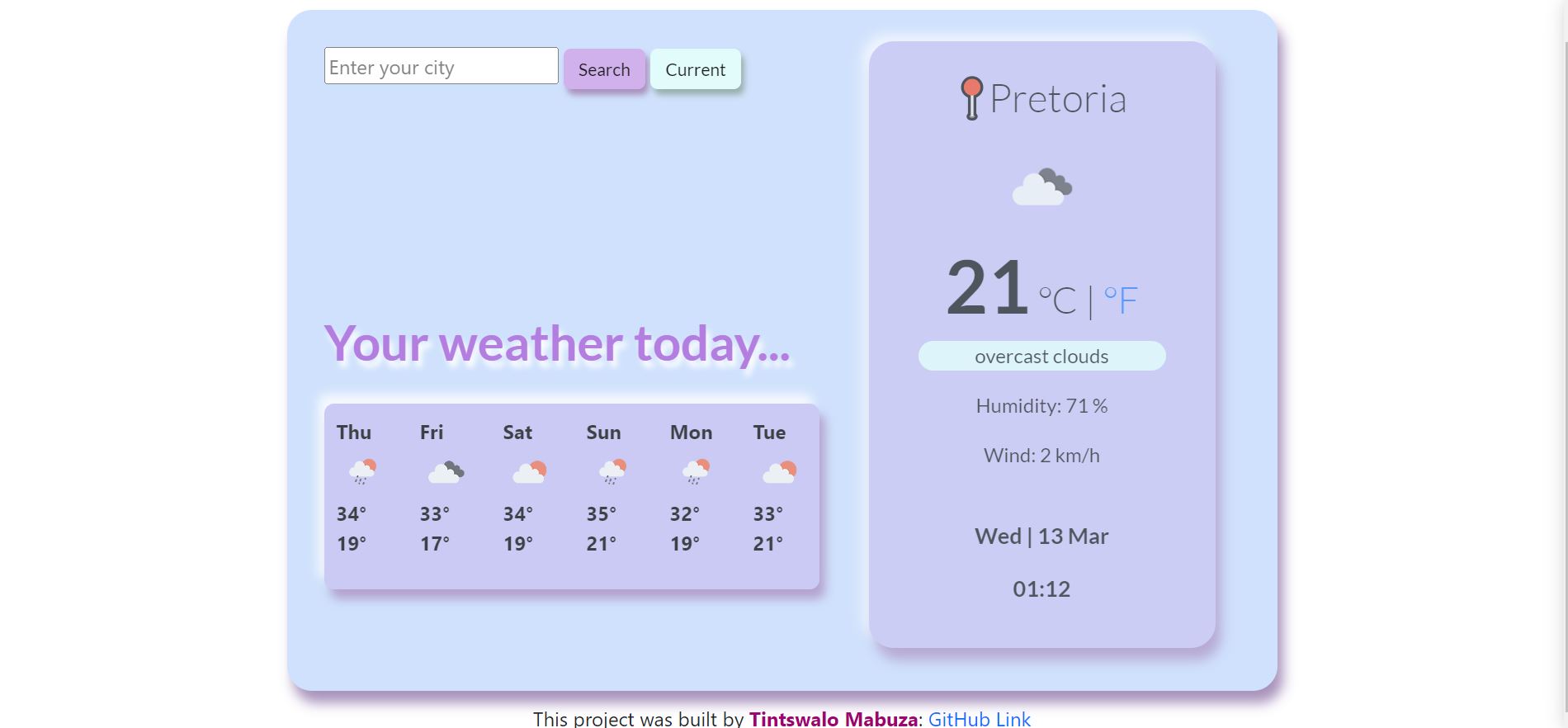 Weather forecast web application design